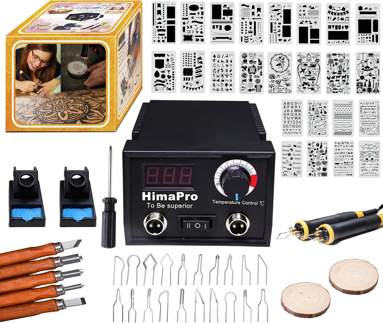 Dual Pen Wood Burning Kit, Wood Burner Tool Kit, Wood Burning Station Kit, Pyrography Kit; 60W 100/120V with Adjustable Temperature 0~720°C; A Perfect Wood Burning Kit for Adults